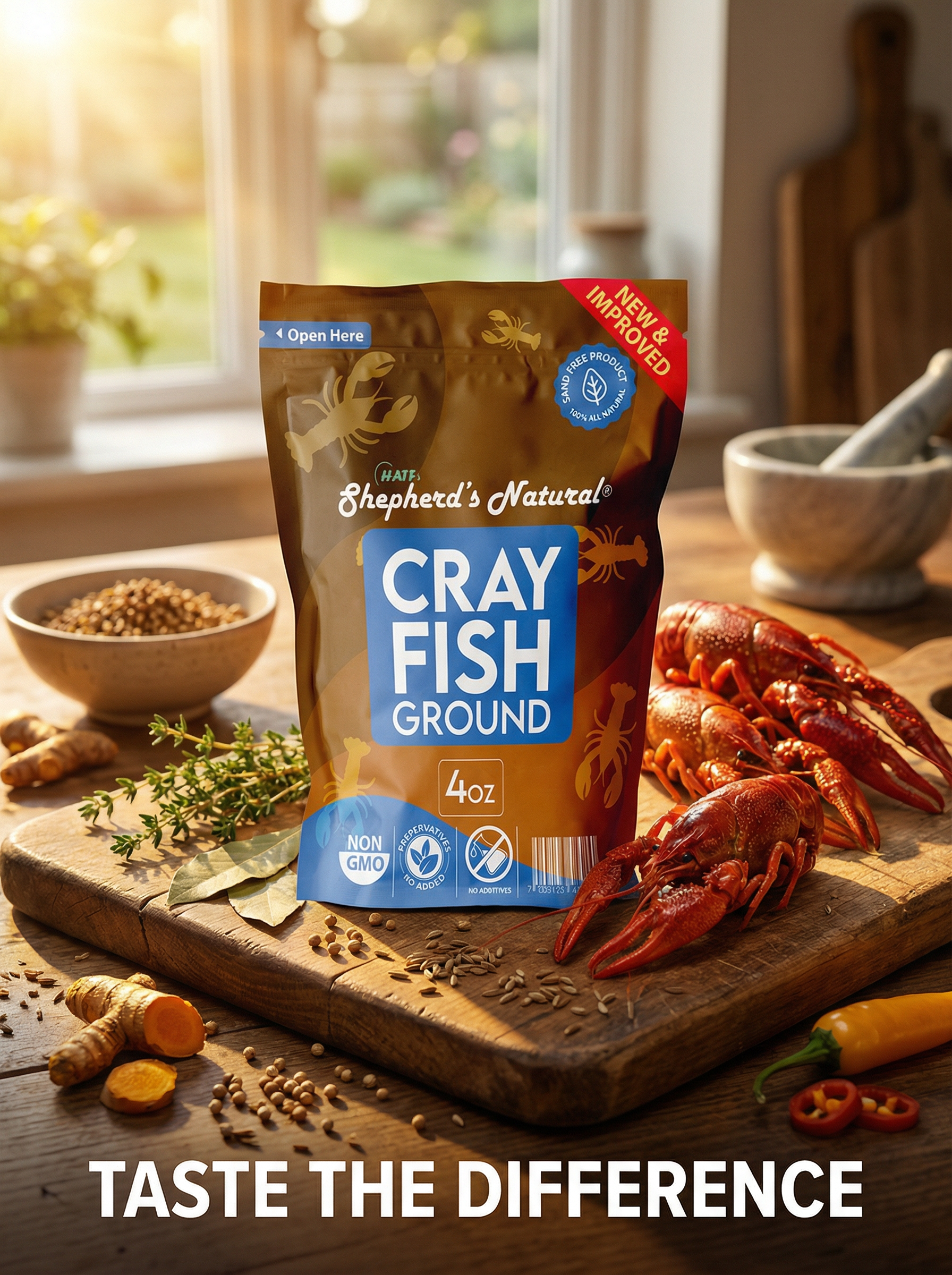 lifestyle advertising poster a bag of shepherds natural cray fish ground of7cwxgx