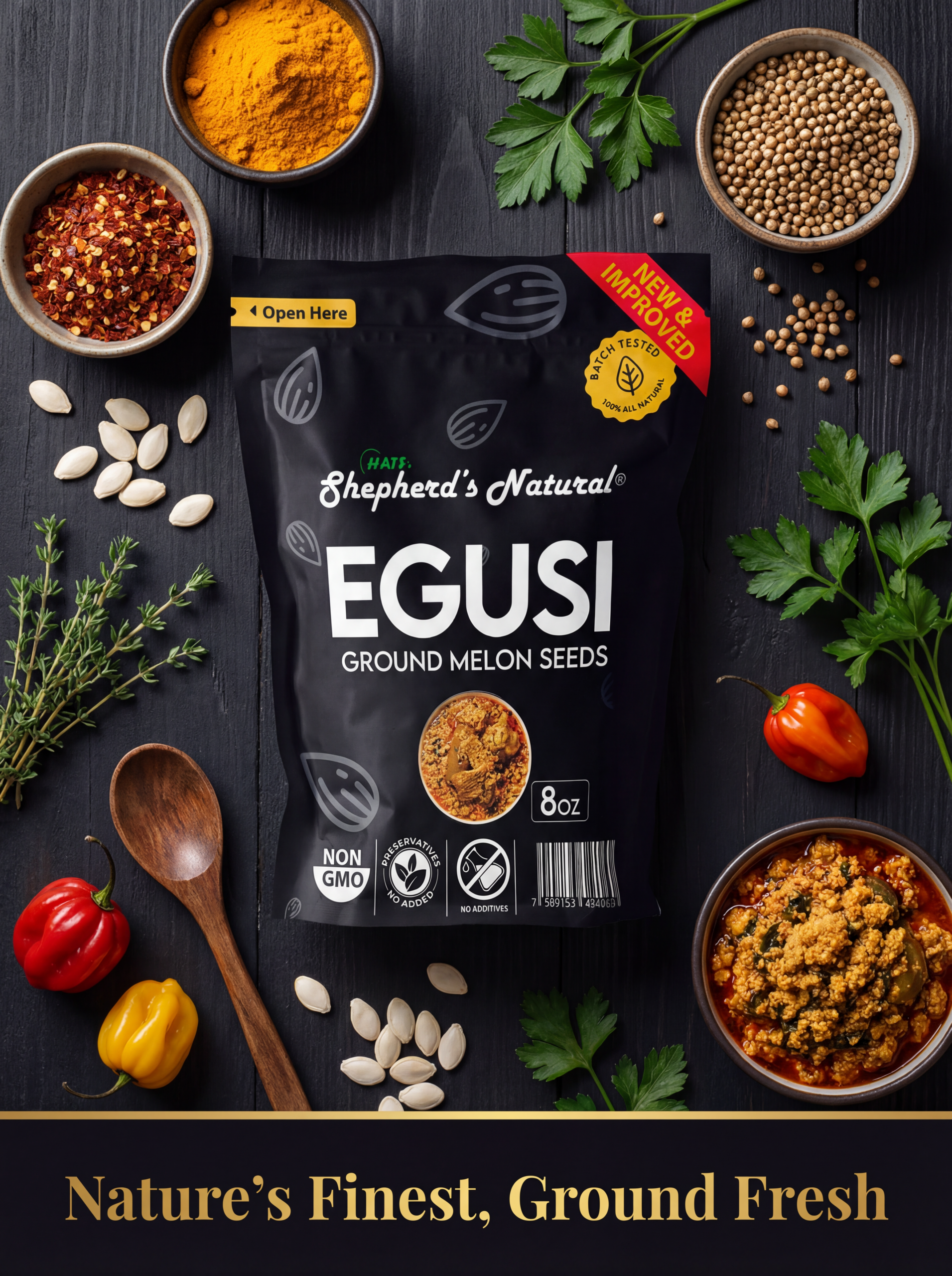 lifestyle advertising poster a bag of shepherds natural egusi ground melon sg1b7xrv
