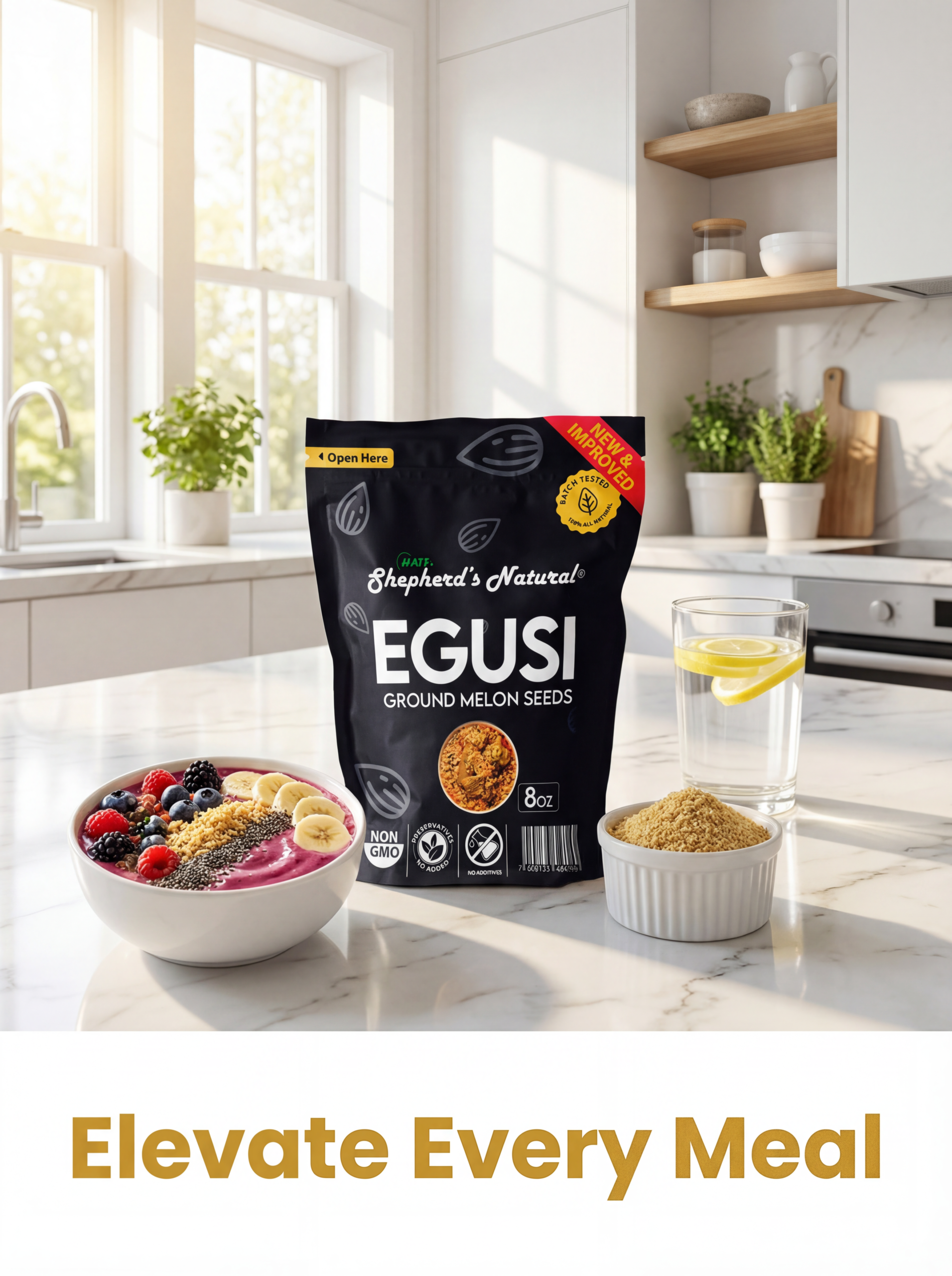 lifestyle advertising poster a black bag of shepherds natural egusi ground dwlvzajm